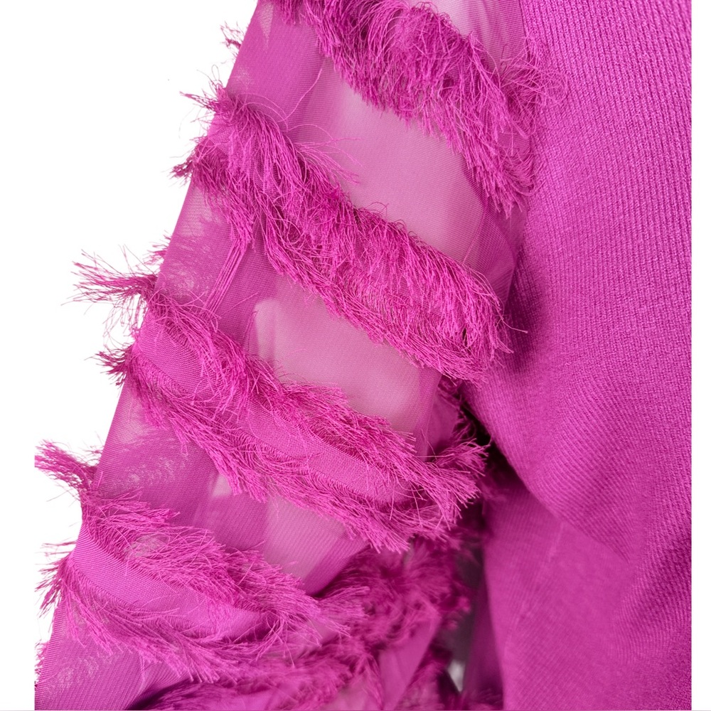 Sioni Fuchsia Fringe Trim Bishop Sleeve Sweater Size L - Picture 6 of 8